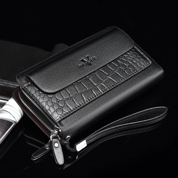 WEIXIER Leather Clutch Bag for Men Zipper Wallet Passcard Fashion Luxury Handbag Square Card Holder Phone Pouch Hand Bag