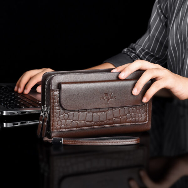 WEIXIER Leather Clutch Bag for Men Zipper Wallet Passcard Fashion Luxury Handbag Square Card Holder Phone Pouch Hand Bag