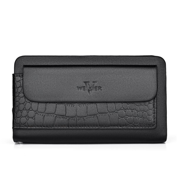 WEIXIER Leather Clutch Bag for Men Zipper Wallet Passcard Fashion Luxury Handbag Square Card Holder Phone Pouch Hand Bag