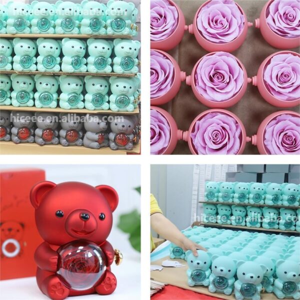 Wholesale Hot Valentine's Gifts Set Hugging Bear Ring Necklace Flower Box Acrylic Hug Bear Rotating Eternal Rose Jewelry Boxes