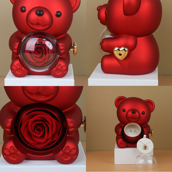 Wholesale Hot Valentine's Gifts Set Hugging Bear Ring Necklace Flower Box Acrylic Hug Bear Rotating Eternal Rose Jewelry Boxes