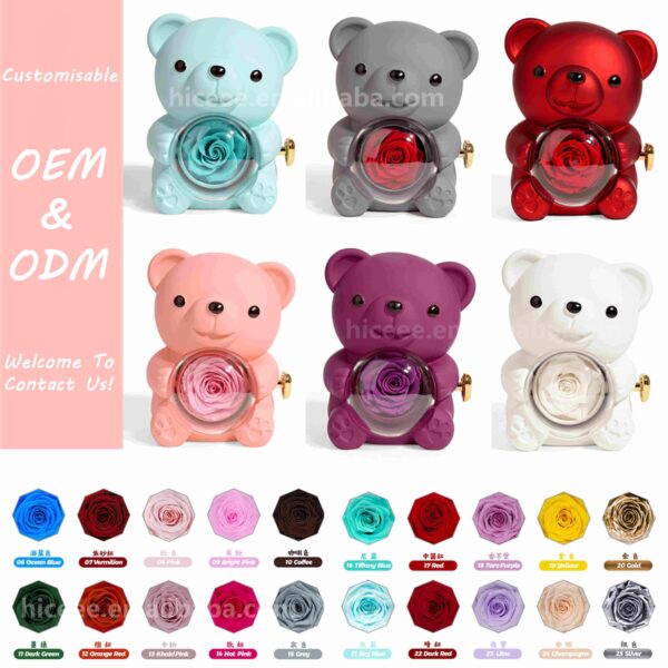 Wholesale Hot Valentine's Gifts Set Hugging Bear Ring Necklace Flower Box Acrylic Hug Bear Rotating Eternal Rose Jewelry Boxes