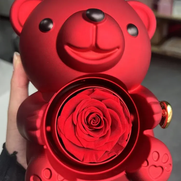 Wholesale Hot Valentine's Gifts Set Hugging Bear Ring Necklace Flower Box Acrylic Hug Bear Rotating Eternal Rose Jewelry Boxes