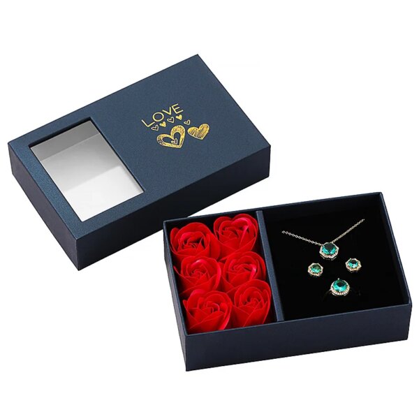 Wholesale Large 6Pcs Soap Flower Forever Rose Necklace Jewelry Gift Box Eco-Friendly Paper Packaging For Valentine'S Day