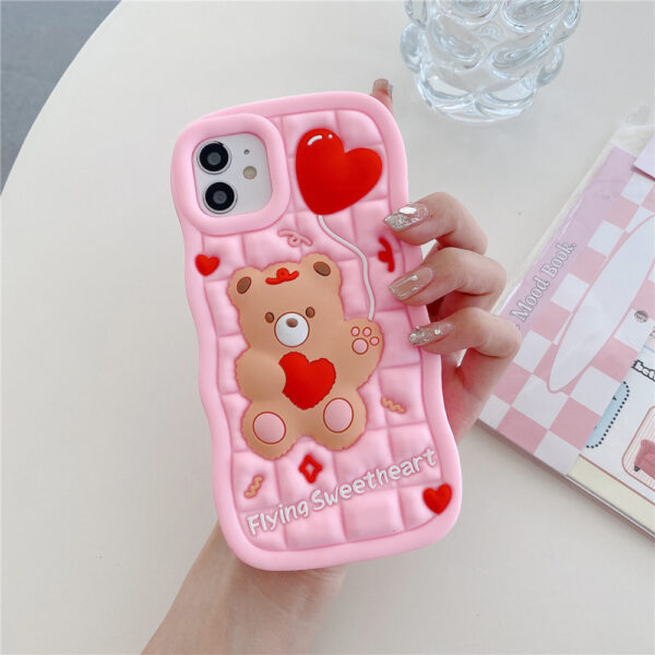 3D Cute Bear Kawaii Cartoon Silicone Mobile Cell Phone Back Cover Case for Girl Iphone 6 7 8 Plus X XS XR 11 12 13 14 15 Pro MAX