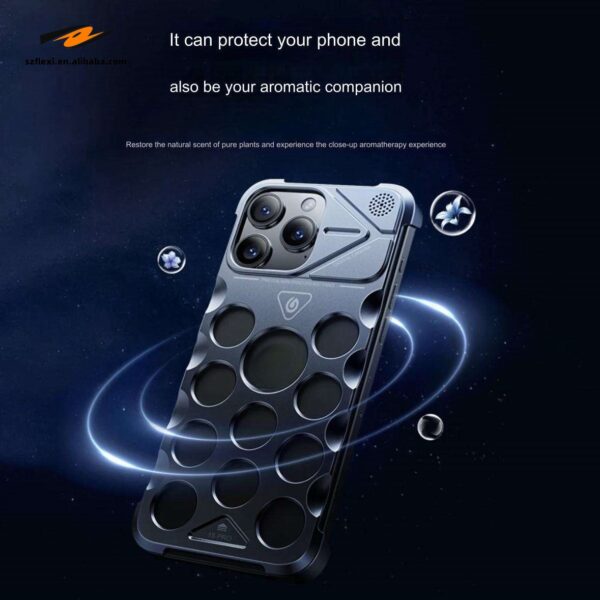 Aluminum Alloy Heat Dissipation Hollow Phone Case for iPhone 16 15 14 Pro Max 13 Aromatherapy Frameless Shockproof Bumper