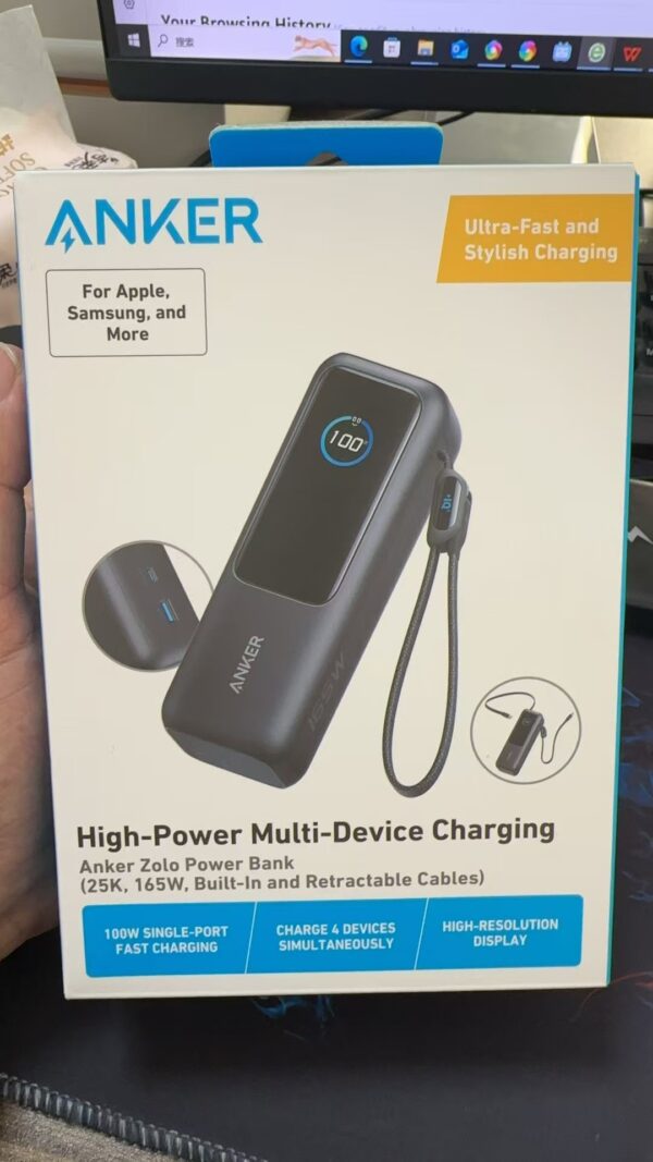 ANKER Zolo 165W Power Bank With Dual Line Power Bank Fast Charging 25000mAh Mobile Power Bank A1695 Positive