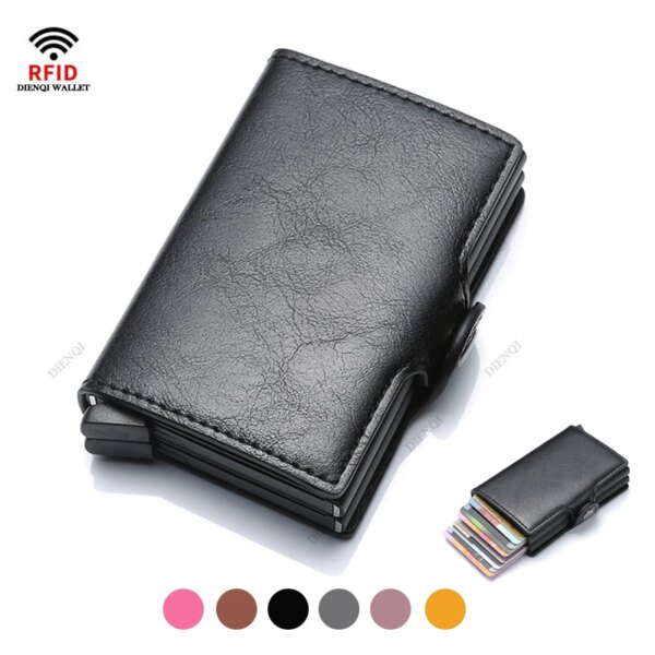 Antitheft Rfid Credit Card Holder Wallets Men Leather Aluminum Box Metal Male Purse Bag Small Cardholder Case Minimalist Wallet