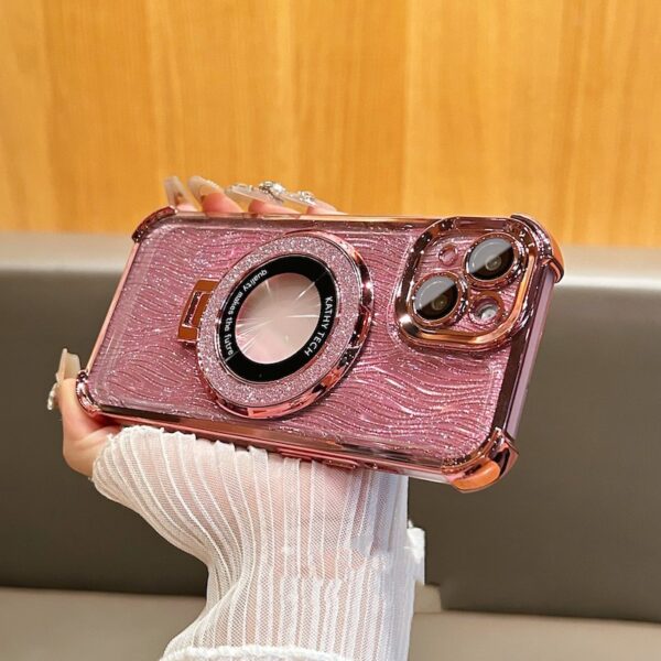 Bling Bling Glitter Magnetic Phone Case With Camera Screen Protector and Stand for iphone 7 8 X XS XR 11 12 13 14 15 Pro MAX