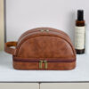 Custom logo Leather Waterproof Shaving Grooming Toiletry Bag Mens Cosmetic Bag Makeup Dopp Kit for Men