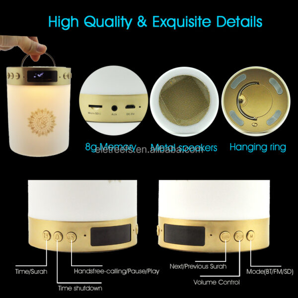 Eid Ramadan Islamic Muslim Gift Digital Led Night Light Moon Touch Lamp Recitation Coran Mp3 Player Azan Clock Al Quran Speaker
