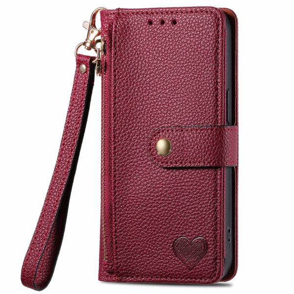 For Samsung M14 M34 M54 M55 Zipper Design Wallet case with Rope, Heart Style Pouch Back Cover for Galaxy C55 A25 A55