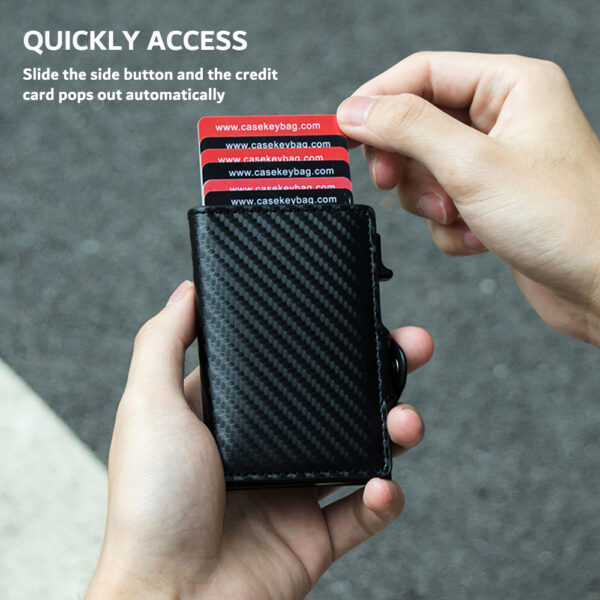 Hot Sale Carbon Fiber Pop up Wallet Cartera Hombre Carbono Anti-theft Anti-rfid Leather Slide Auto Card Holder for Men