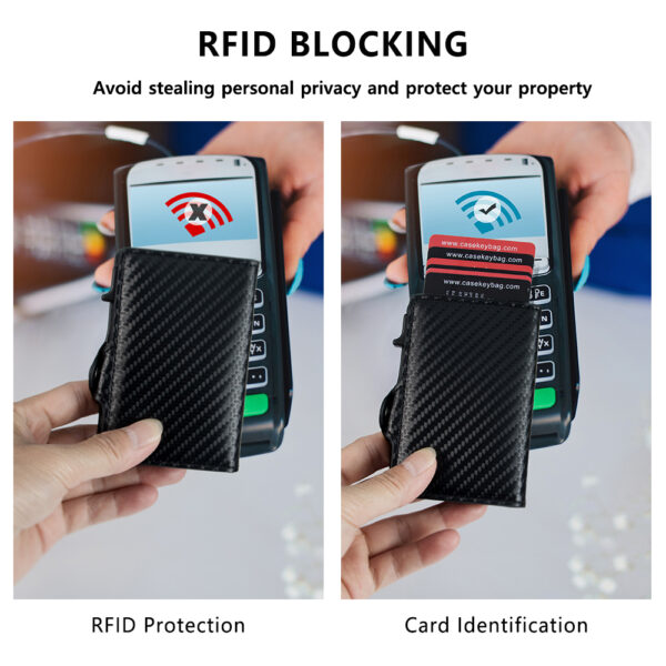 Hot Sale Carbon Fiber Pop up Wallet Cartera Hombre Carbono Anti-theft Anti-rfid Leather Slide Auto Card Holder for Men