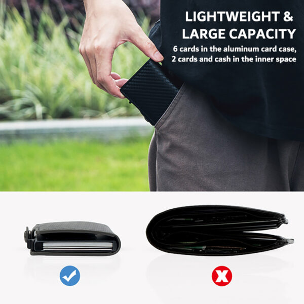 Hot Sale Carbon Fiber Pop up Wallet Cartera Hombre Carbono Anti-theft Anti-rfid Leather Slide Auto Card Holder for Men
