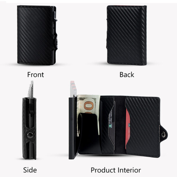 Hot Sale Carbon Fiber Pop up Wallet Cartera Hombre Carbono Anti-theft Anti-rfid Leather Slide Auto Card Holder for Men
