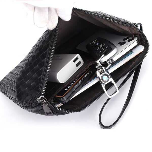 Large Capacity Long Wallet Soft Leather Woven Business Envelope Clutch Bag Hand Bag for Men