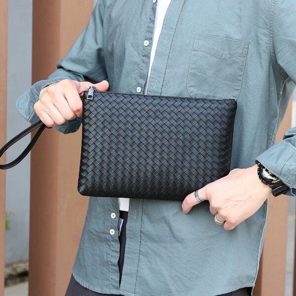 Large Capacity Long Wallet Soft Leather Woven Business Envelope Clutch Bag Hand Bag for Men