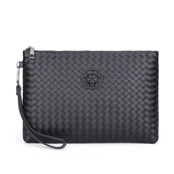 Large Capacity Long Wallet Soft Leather Woven Business Envelope Clutch Bag Hand Bag for Men