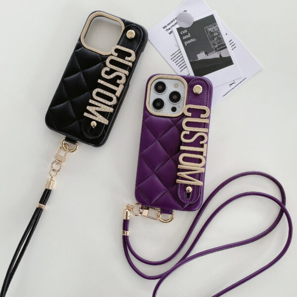 Luxury Design Custom Letter Name Phone case Crossbody PU Leather Mobile Cell Phone Case for iphone 12 13 14 Pro Max