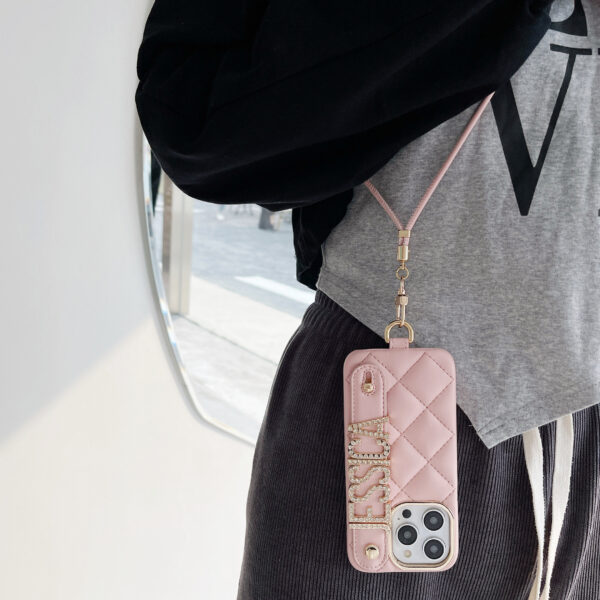 Luxury Design Custom Letter Name Phone case Crossbody PU Leather Mobile Cell Phone Case for iphone 12 13 14 Pro Max