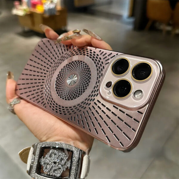 Luxury Mesh Heat Dissipation Magnetic Phone Case for iPhone 16 15 Pro Max 14 Electroplated Protective Cover Bracket Function