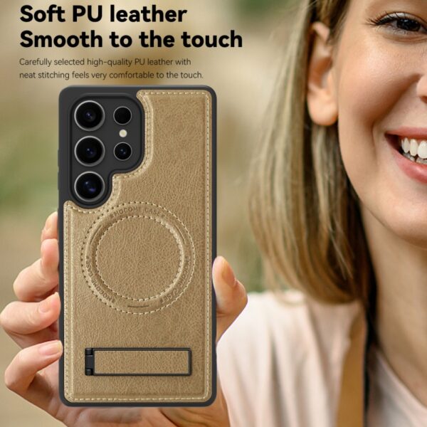 Luxury Wireless Charging Leather Phone Case for Samsung S22 S23 Plus S24 S25 Ultra With Stand Magnetic Shockproof Back Cover