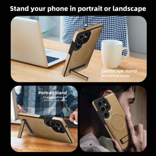 Luxury Wireless Charging Leather Phone Case for Samsung S22 S23 Plus S24 S25 Ultra With Stand Magnetic Shockproof Back Cover