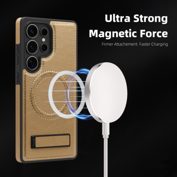 Luxury Wireless Charging Leather Phone Case for Samsung S22 S23 Plus S24 S25 Ultra With Stand Magnetic Shockproof Back Cover