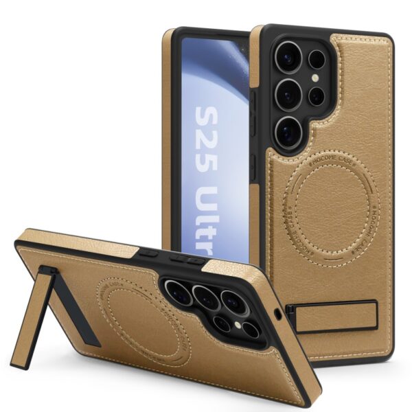 Luxury Wireless Charging Leather Phone Case for Samsung S22 S23 Plus S24 S25 Ultra With Stand Magnetic Shockproof Back Cover