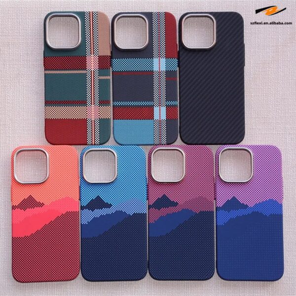 Metal PC Magnetic Carbon Fiber Cloud Patter Plaid Design Personalized Phone Case for iPhone 15 14 13 12 Pro Max Textured Shell