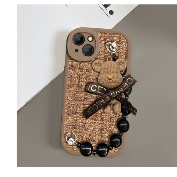 New Cute Brown Black Bear Bracelet Style Lady Fashion Silicone Phone Case Cover for iPhone 16 15 14 13 12 11 7 8 Pro Max Plus