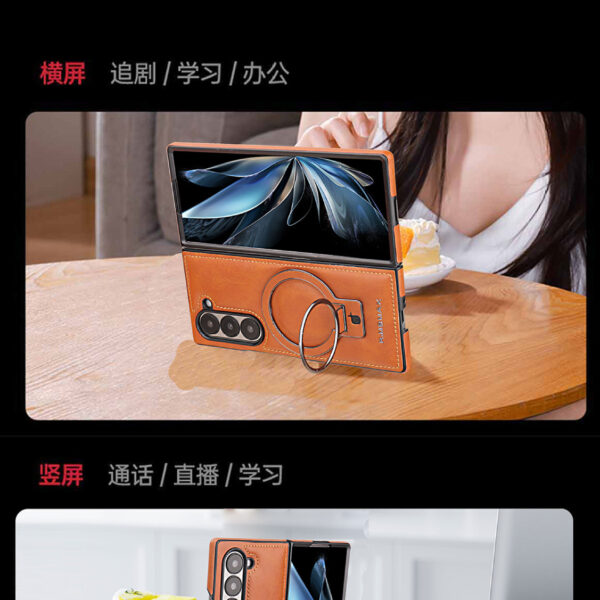 Racket Holder Creative Leather Case Magnetic Suction Anti Fall for Samsung Z Fold 6 Phone Case Suitable for Samsung Z Fold 5 4 3
