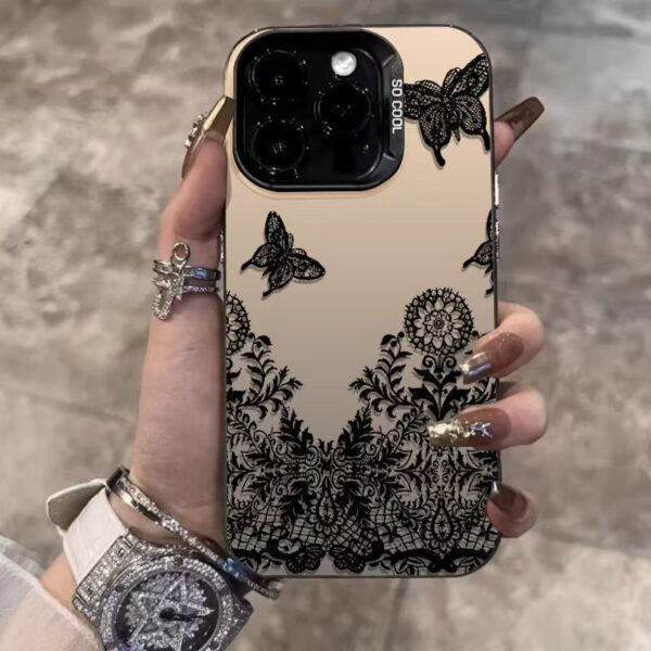 Shockproof TPU Phone Case for IPhone 11 12 13 14 15 16 Pro/pro Max/plus and iphone X/xs/xr Black Line Lace Color Silver Premium