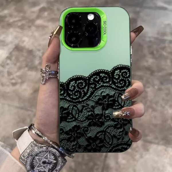 Shockproof TPU Phone Case for IPhone 11 12 13 14 15 16 Pro/pro Max/plus and iphone X/xs/xr Black Line Lace Color Silver Premium