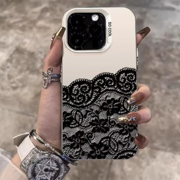 Shockproof TPU Phone Case for IPhone 11 12 13 14 15 16 Pro/pro Max/plus and iphone X/xs/xr Black Line Lace Color Silver Premium