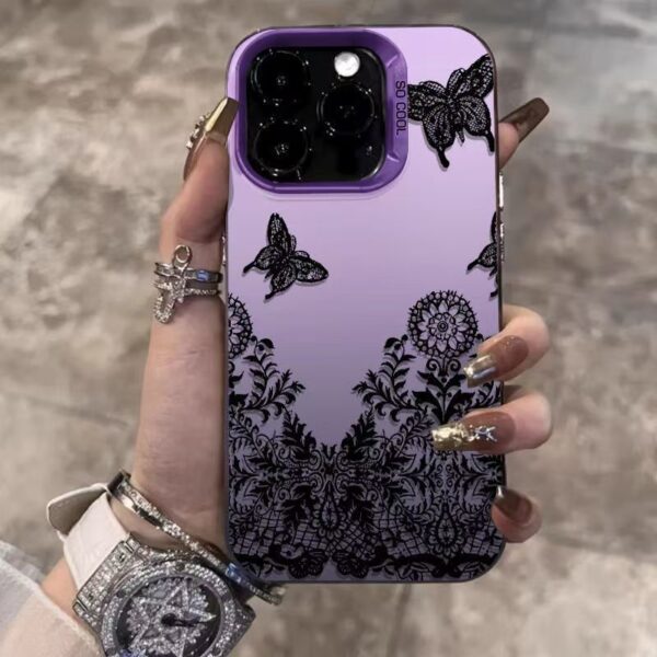 Shockproof TPU Phone Case for IPhone 11 12 13 14 15 16 Pro/pro Max/plus and iphone X/xs/xr Black Line Lace Color Silver Premium