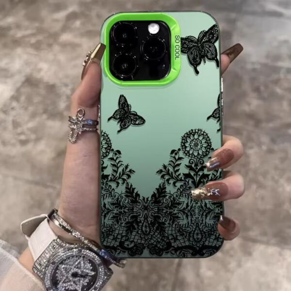 Shockproof TPU Phone Case for IPhone 11 12 13 14 15 16 Pro/pro Max/plus and iphone X/xs/xr Black Line Lace Color Silver Premium
