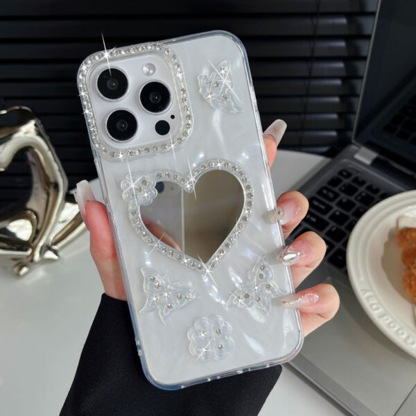 Smart Mirror Heart Pattern Phone Bag Case Mobile Cover for Iphone 16 15 14 13 12 11 Pro Max