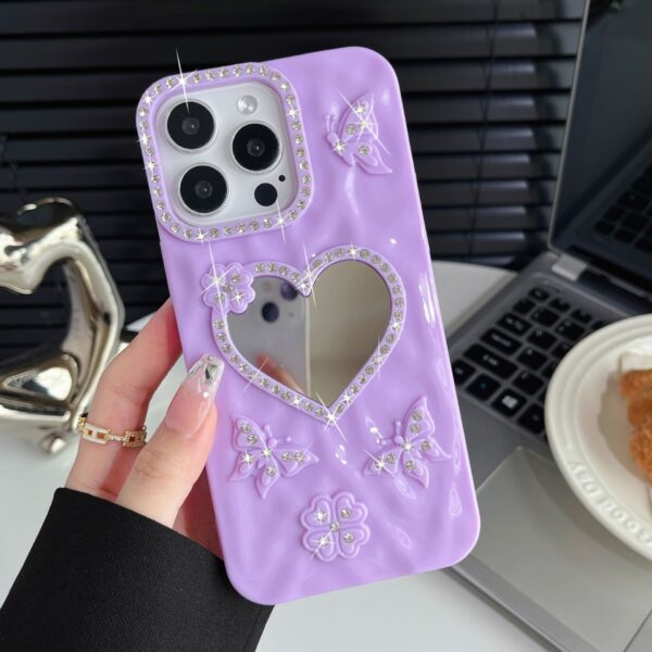 Smart Mirror Heart Pattern Phone Bag Case Mobile Cover for Iphone 16 15 14 13 12 11 Pro Max