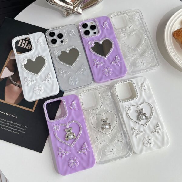 Smart Mirror Heart Pattern Phone Bag Case Mobile Cover for Iphone 16 15 14 13 12 11 Pro Max