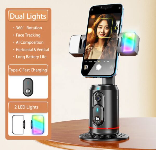 UNIEAN 360 Rotation Phone Holder Auto Face Tracking Gimbal Stabilizer Camera AI Tripod Selfie Stick Phone Shooting Face Remote