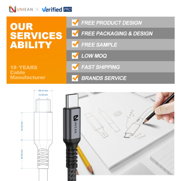 UNIEAN Factory Wholesale 2M 3M Usb Cable 4K8k 240W Type C Usb Fast Charging Cable 40Gbps USB C Data Cables for iphone