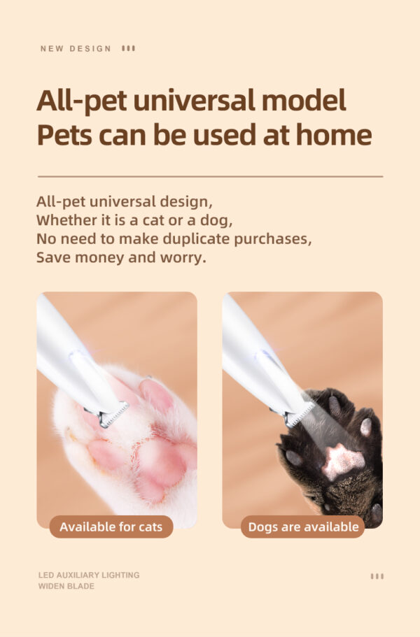 2024 New Waterproof Pet Cat Hair Clipper Led Light Dog Paws Hair Trimmer Shaving Dog Hair Trimmer