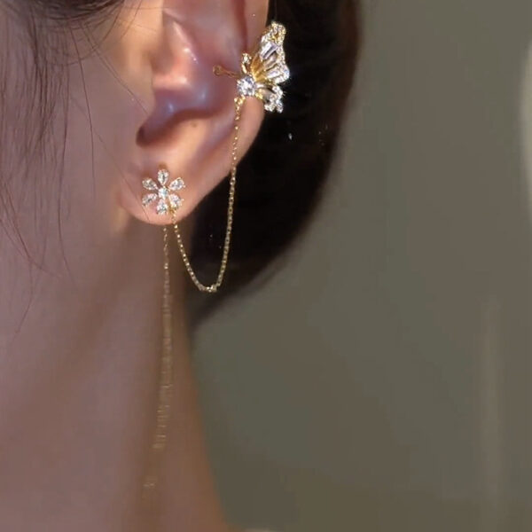 2025 Fancy Luxury Jewelry No Piercing Crystal Flower Ear Clip Glitter Iced Out Cubic Zirconia CZ Butterfly Ear Cuff Earrings