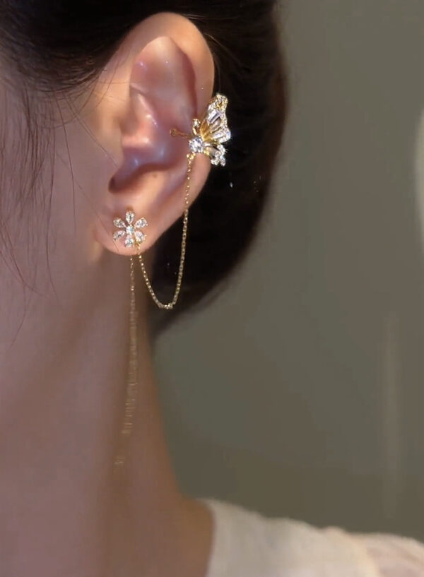2025 Fancy Luxury Jewelry No Piercing Crystal Flower Ear Clip Glitter Iced Out Cubic Zirconia CZ Butterfly Ear Cuff Earrings