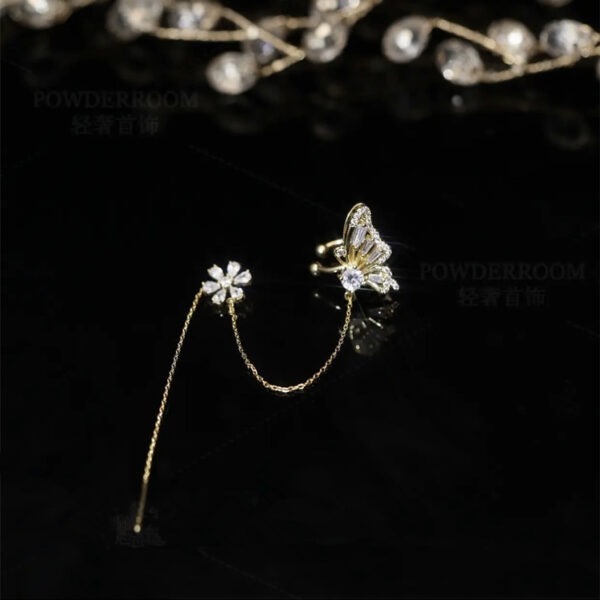 2025 Fancy Luxury Jewelry No Piercing Crystal Flower Ear Clip Glitter Iced Out Cubic Zirconia CZ Butterfly Ear Cuff Earrings