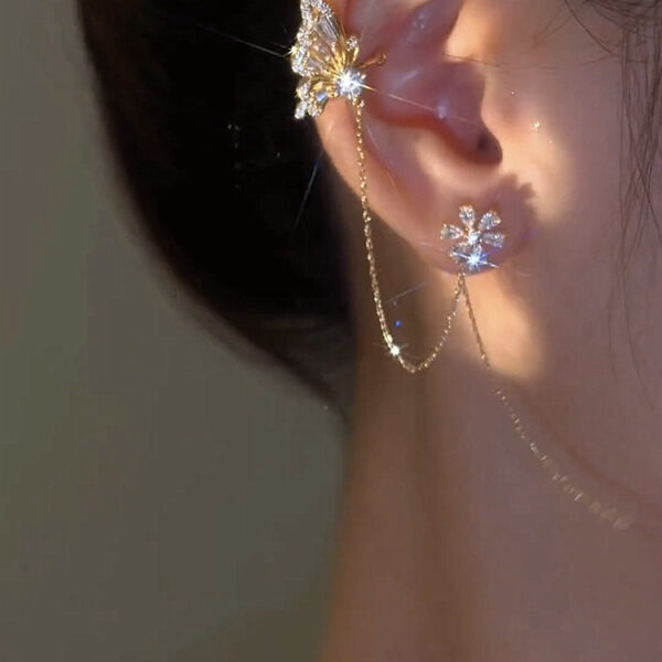 2025 Fancy Luxury Jewelry No Piercing Crystal Flower Ear Clip Glitter Iced Out Cubic Zirconia CZ Butterfly Ear Cuff Earrings