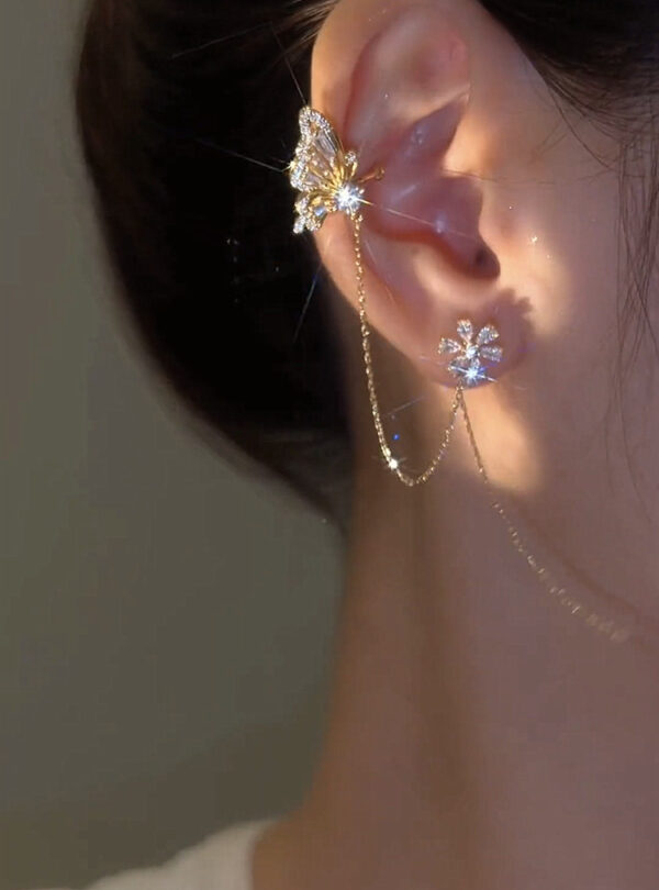 2025 Fancy Luxury Jewelry No Piercing Crystal Flower Ear Clip Glitter Iced Out Cubic Zirconia CZ Butterfly Ear Cuff Earrings
