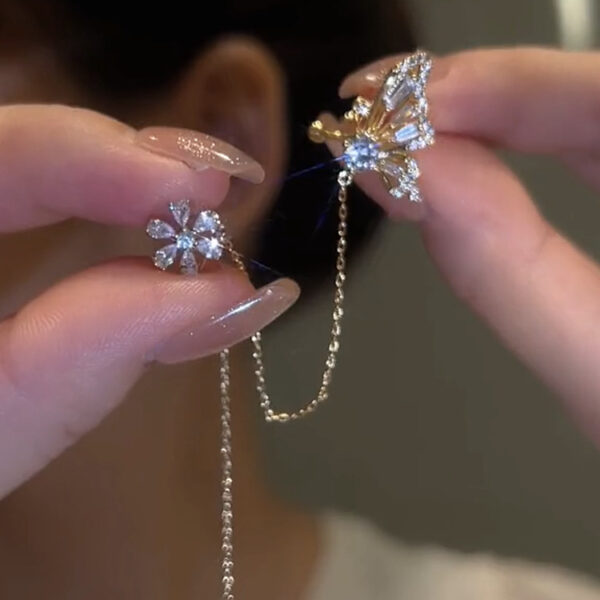 2025 Fancy Luxury Jewelry No Piercing Crystal Flower Ear Clip Glitter Iced Out Cubic Zirconia CZ Butterfly Ear Cuff Earrings